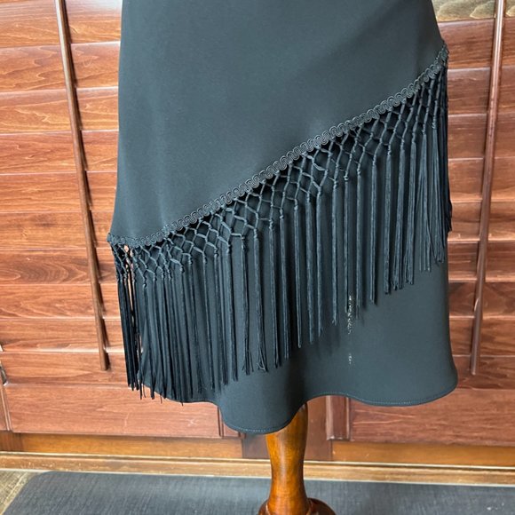 S.L. Fashions black dress with fringe Size 6 Petite EUC - Picture 4 of 7